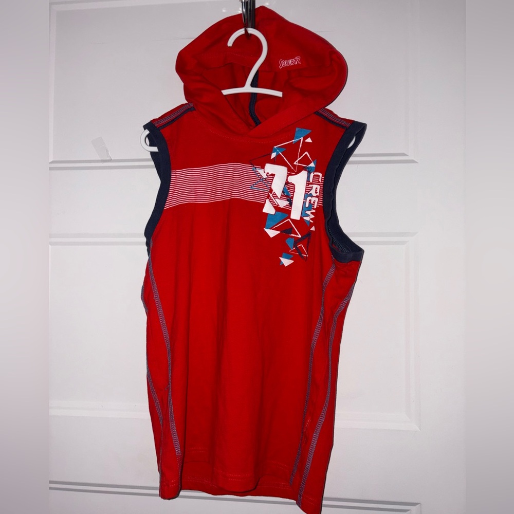 Kids Red Sleeveless Hoodie with blue/white Graphic Print Size US 12 / 143-154cm
